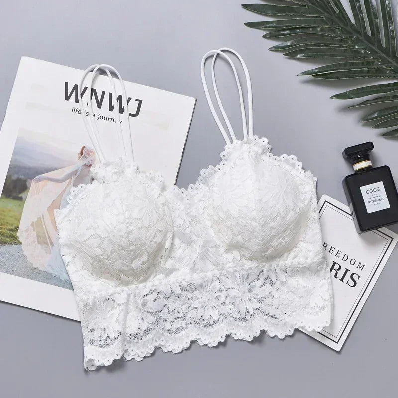 Floral Lace Plus Size Bralette – Wireless Push-Up Full Coverage Backless Bra