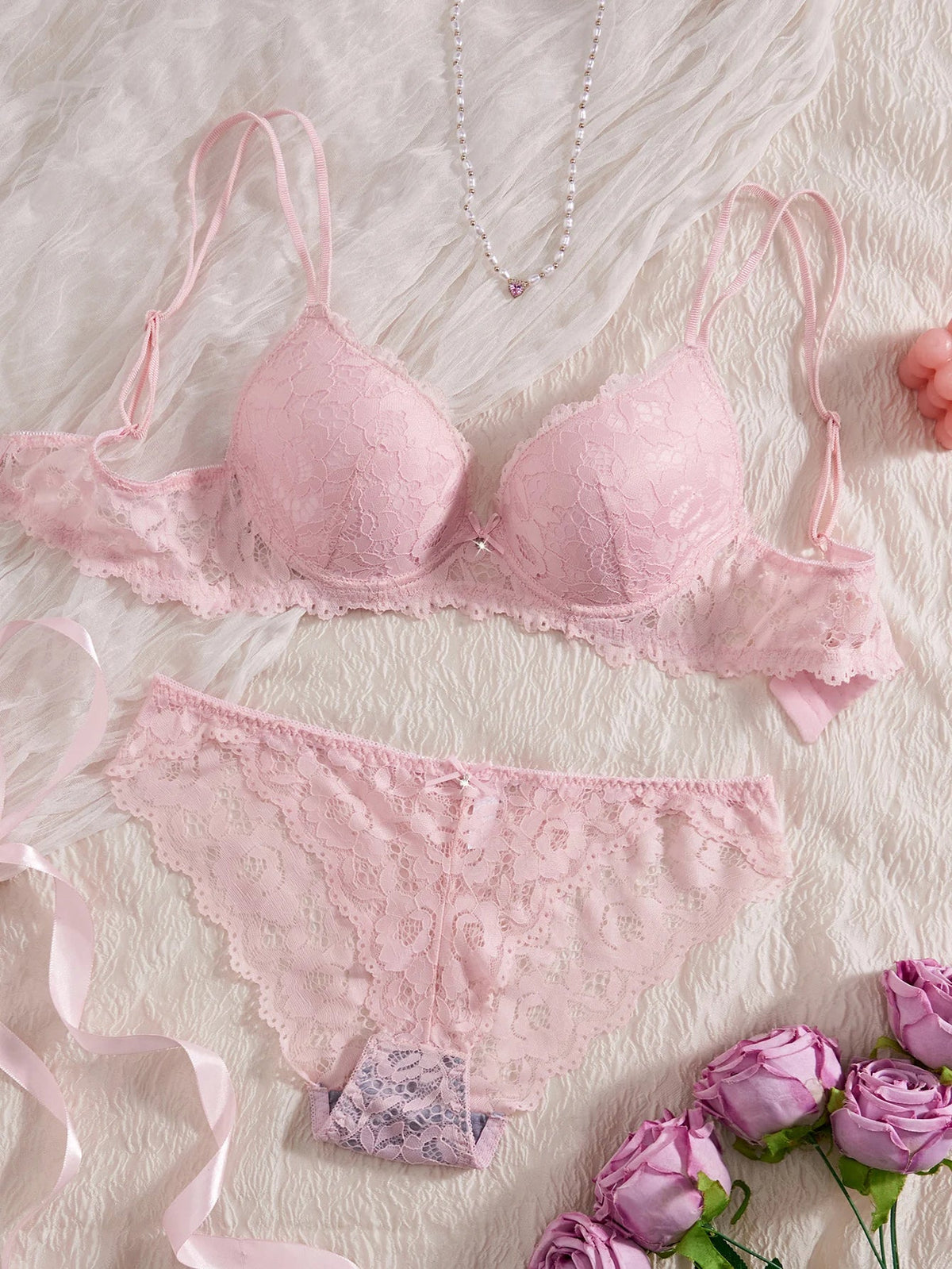 Romantic Lace Women’s Lingerie Set – Sheer Push-Up Bra & Matching Panties