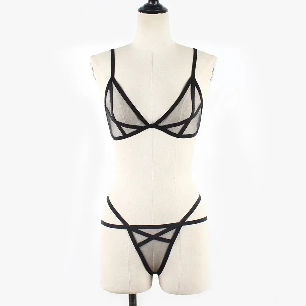 Women’s Sheer Mesh Lingerie Set – Wireless See-Through Bra & Matching Panty, Lightweight 2-Piece Set