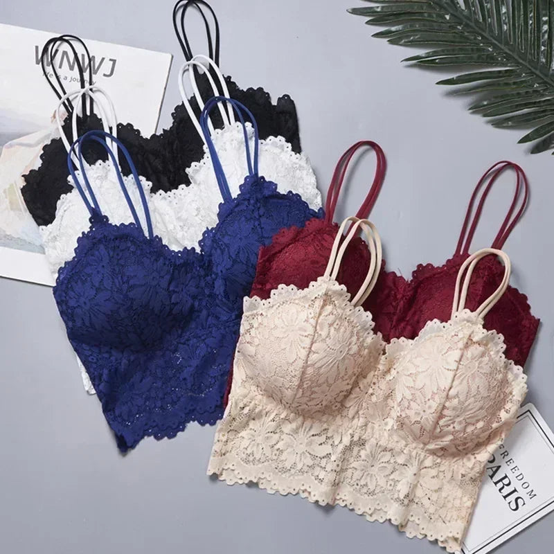 Floral Lace Plus Size Bralette – Wireless Push-Up Full Coverage Backless Bra