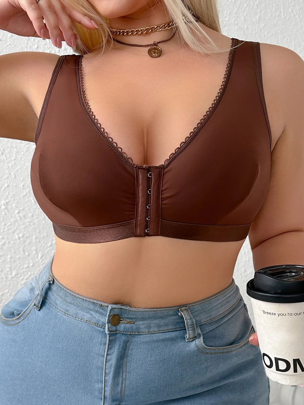 Everyday Comfort Plus Size Front-Closure Bra – Wireless Push-Up Full Coverage Bralette