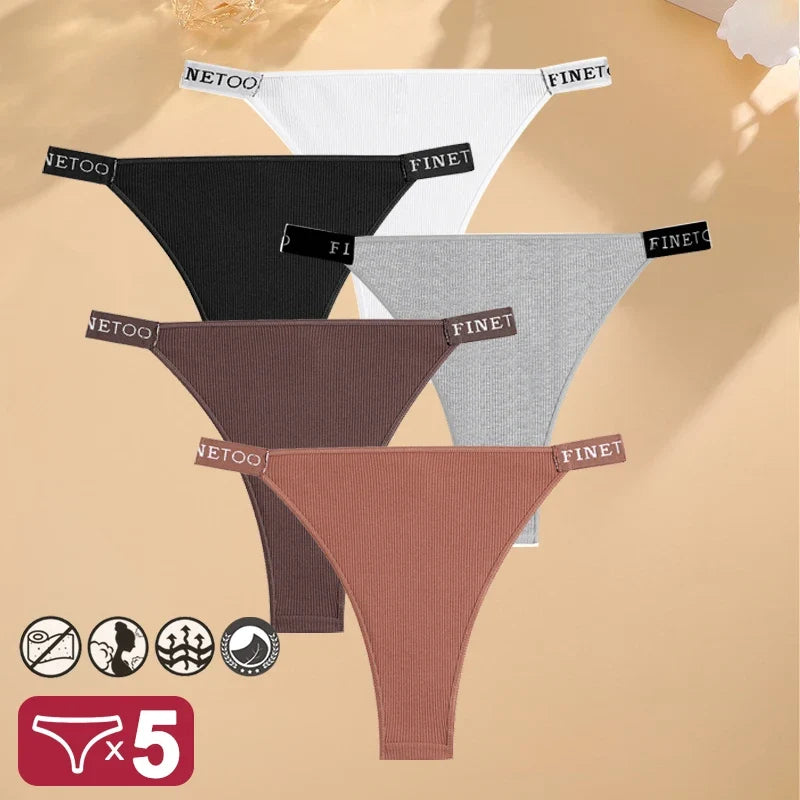 Everyday Comfort 5-Pack Women’s Cotton Panties – Low-Waist Letter Print Briefs