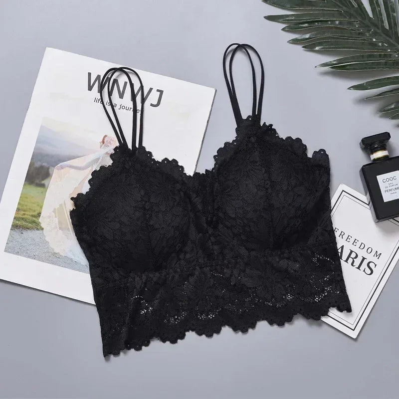 Floral Lace Plus Size Bralette – Wireless Push-Up Full Coverage Backless Bra