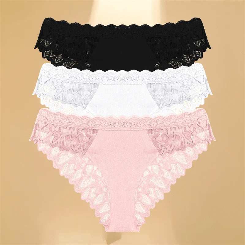 Floral Lace 3-Pack Women’s Panties – Low-Waist Breathable & Soft Briefs