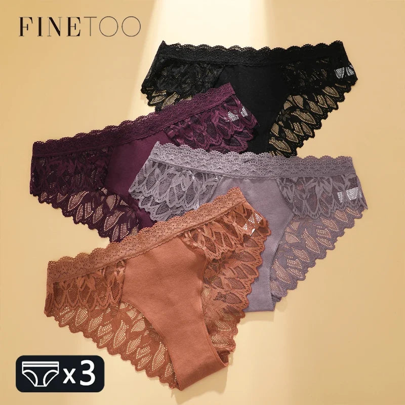 Floral Lace 3-Pack Women’s Panties – Low-Waist Breathable & Soft Briefs
