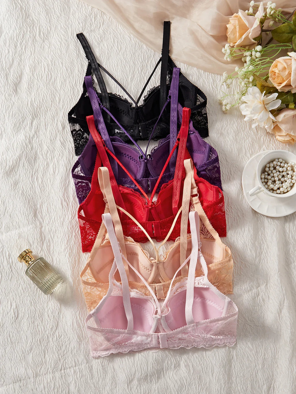 Lace Allure 5-Piece Women’s Lingerie Set – Push-Up Bra & Matching Lace Underwear