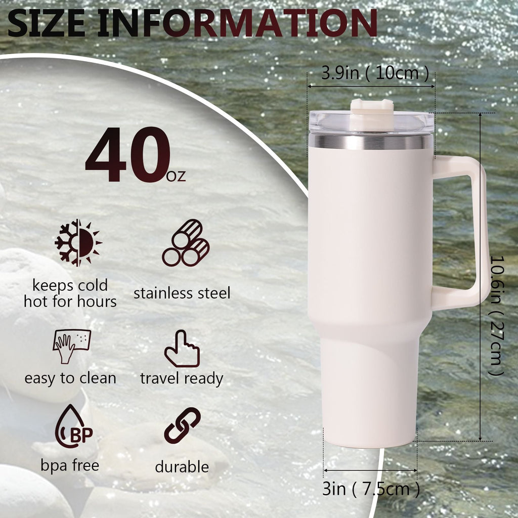 40oz Insulated Tumbler with Handle & Straw – Large Stainless Steel Travel Cup for Women & Men
