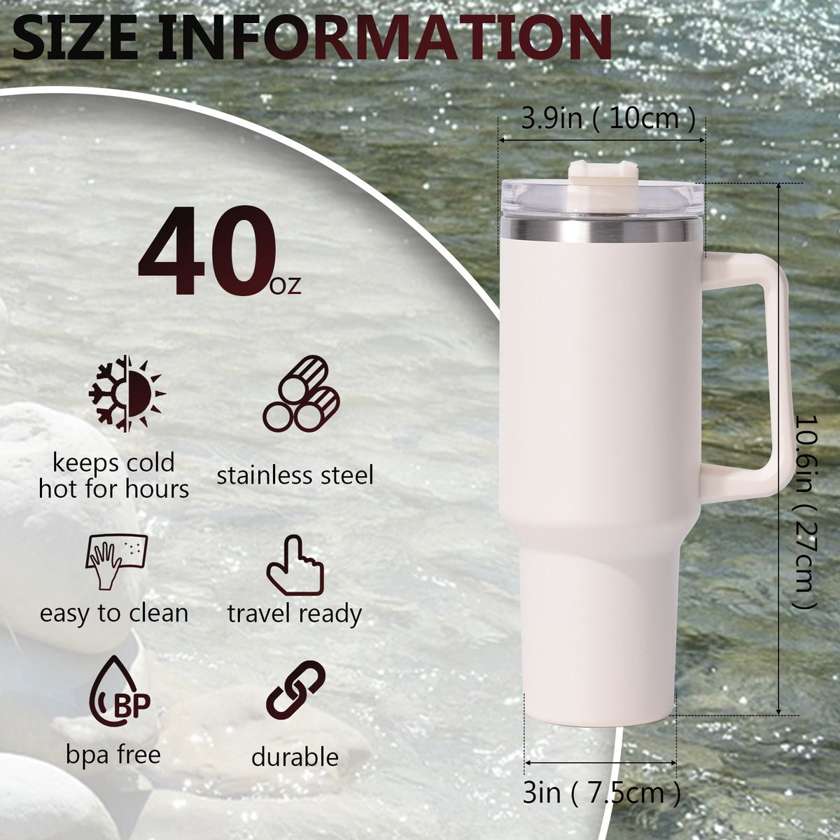 40oz Insulated Tumbler with Handle & Straw – Large Stainless Steel Travel Cup for Women & Men