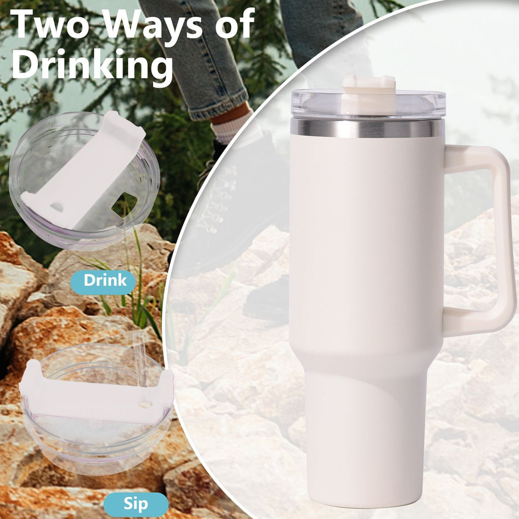 40oz Insulated Tumbler with Handle & Straw – Large Stainless Steel Travel Cup for Women & Men