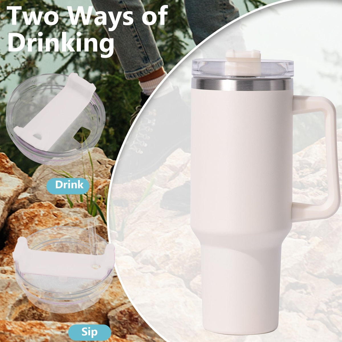 40oz Insulated Tumbler with Handle & Straw – Large Stainless Steel Travel Cup for Women & Men