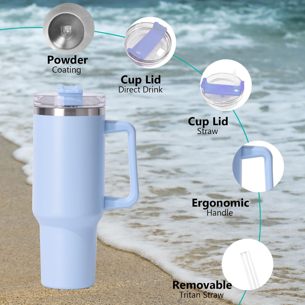 40oz Insulated Tumbler with Handle & Straw – Large Stainless Steel Travel Cup for Women & Men