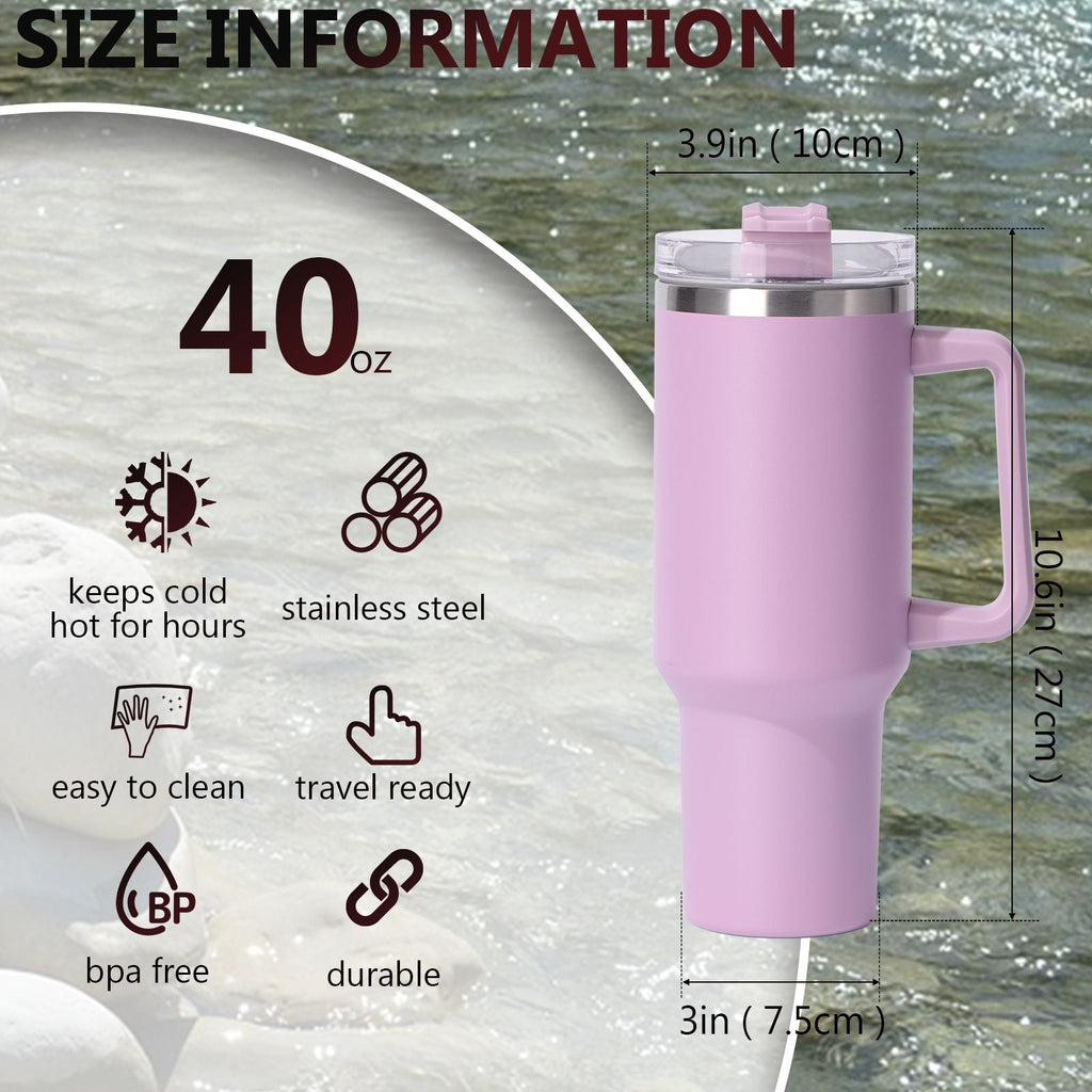 40oz Insulated Tumbler with Handle & Straw – Large Stainless Steel Travel Cup for Women & Men