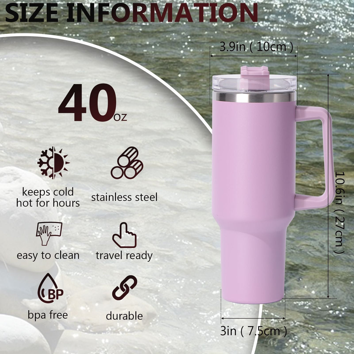 40oz Insulated Tumbler with Handle & Straw – Large Stainless Steel Travel Cup for Women & Men