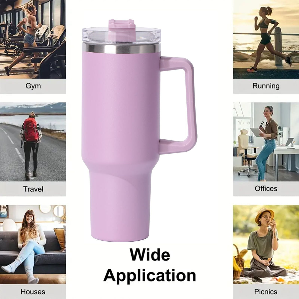 40oz Insulated Tumbler with Handle & Straw – Large Stainless Steel Travel Cup for Women & Men