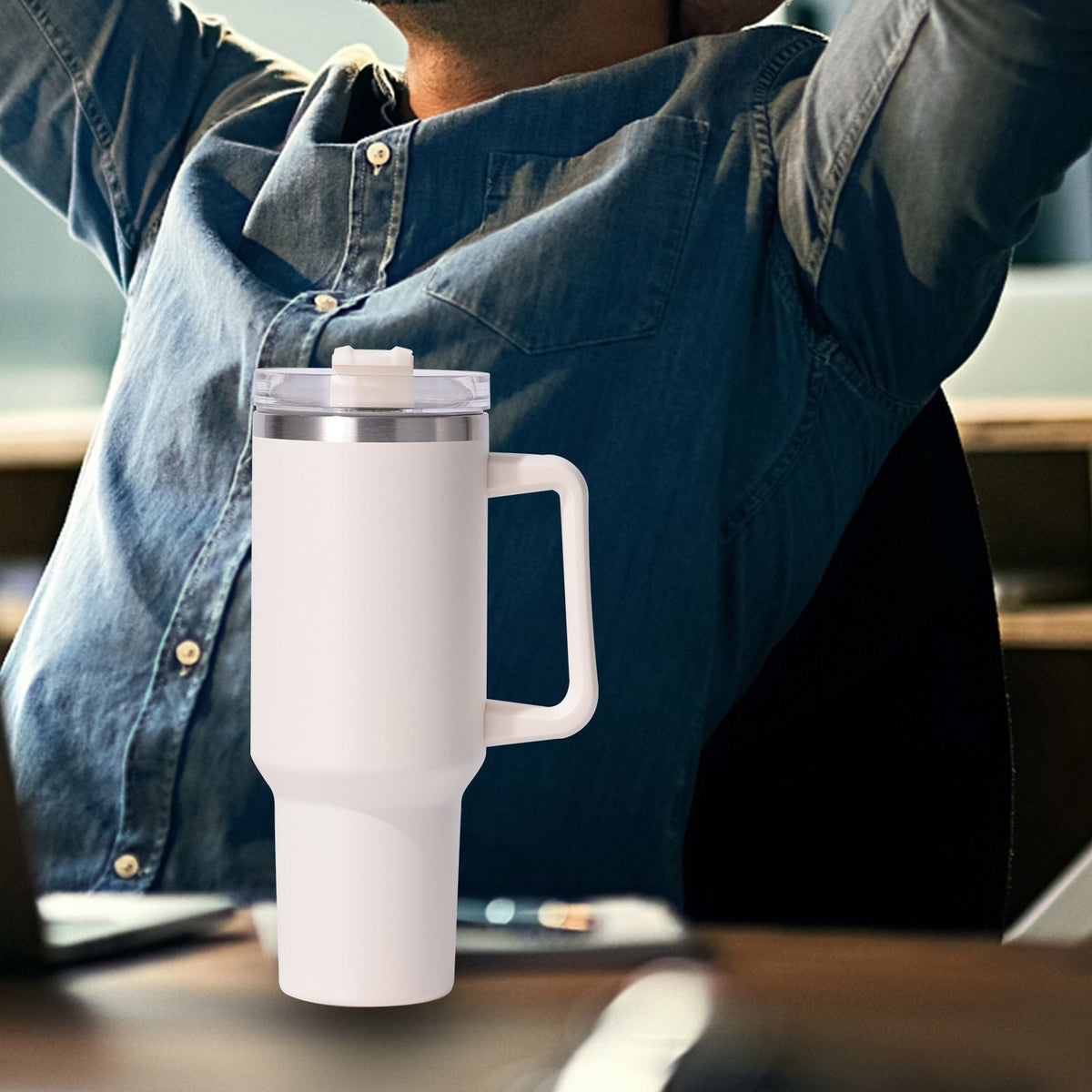 40oz Insulated Tumbler with Handle & Straw – Large Stainless Steel Travel Cup for Women & Men