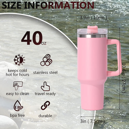 40oz Insulated Tumbler with Handle & Straw – Large Stainless Steel Travel Cup for Women & Men