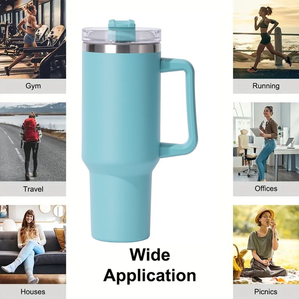 40oz Insulated Tumbler with Handle & Straw – Large Stainless Steel Travel Cup for Women & Men