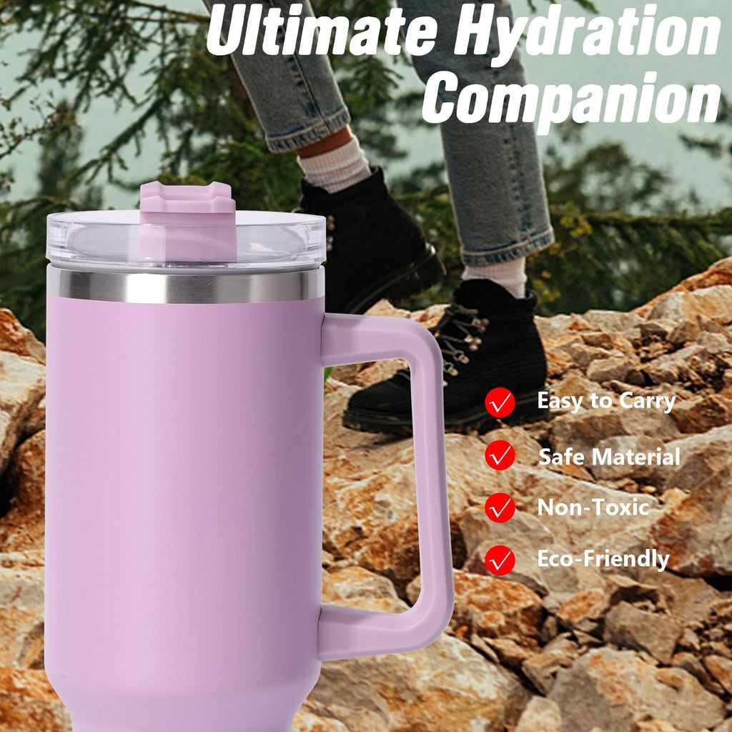 40oz Insulated Tumbler with Handle & Straw – Large Stainless Steel Travel Cup for Women & Men