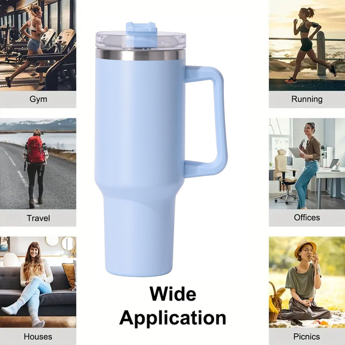 40oz Insulated Tumbler with Handle & Straw – Large Stainless Steel Travel Cup for Women & Men