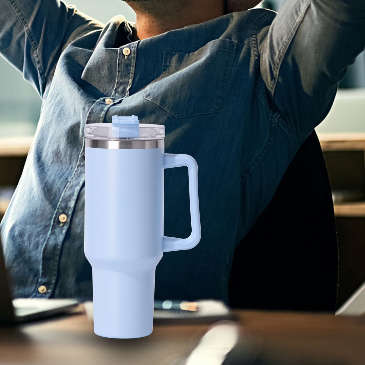 40oz Insulated Tumbler with Handle & Straw – Large Stainless Steel Travel Cup for Women & Men