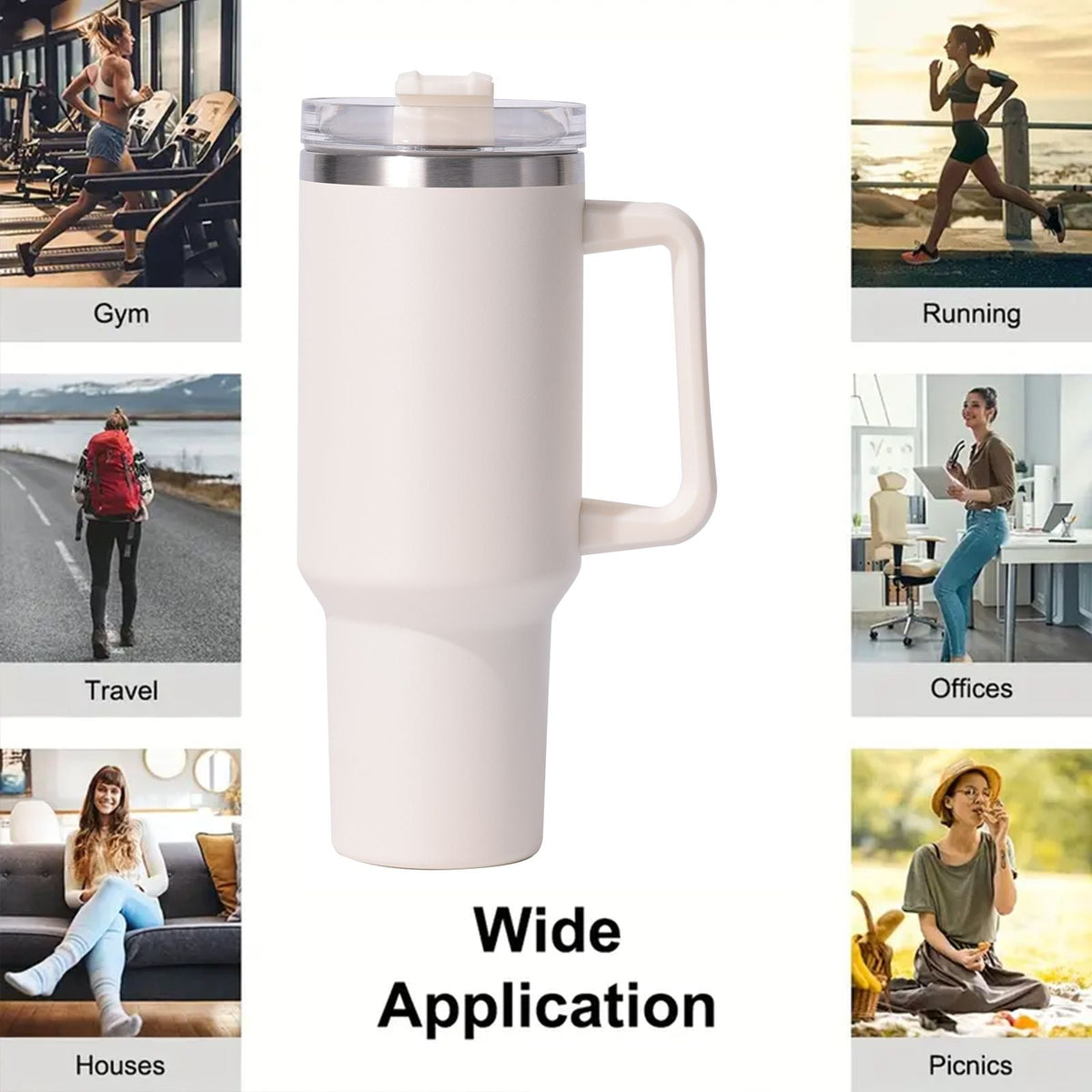 40oz Insulated Tumbler with Handle & Straw – Large Stainless Steel Travel Cup for Women & Men