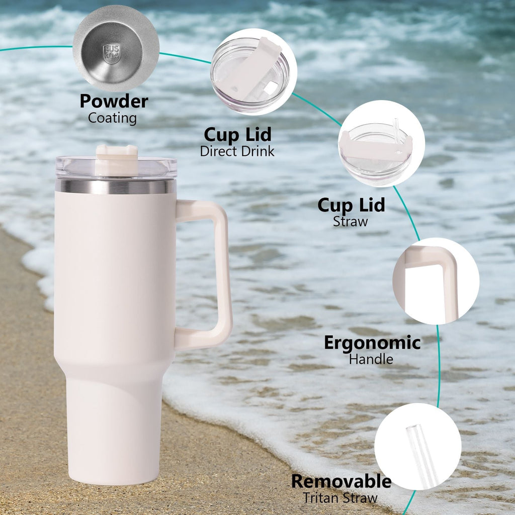 40oz Insulated Tumbler with Handle & Straw – Large Stainless Steel Travel Cup for Women & Men