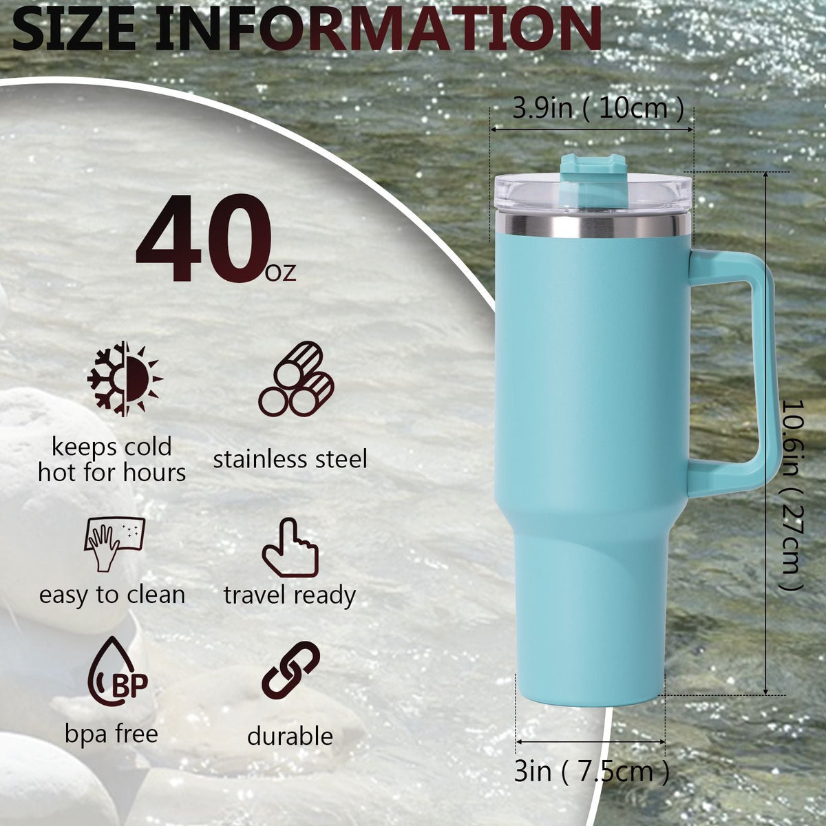 40oz Insulated Tumbler with Handle & Straw – Large Stainless Steel Travel Cup for Women & Men