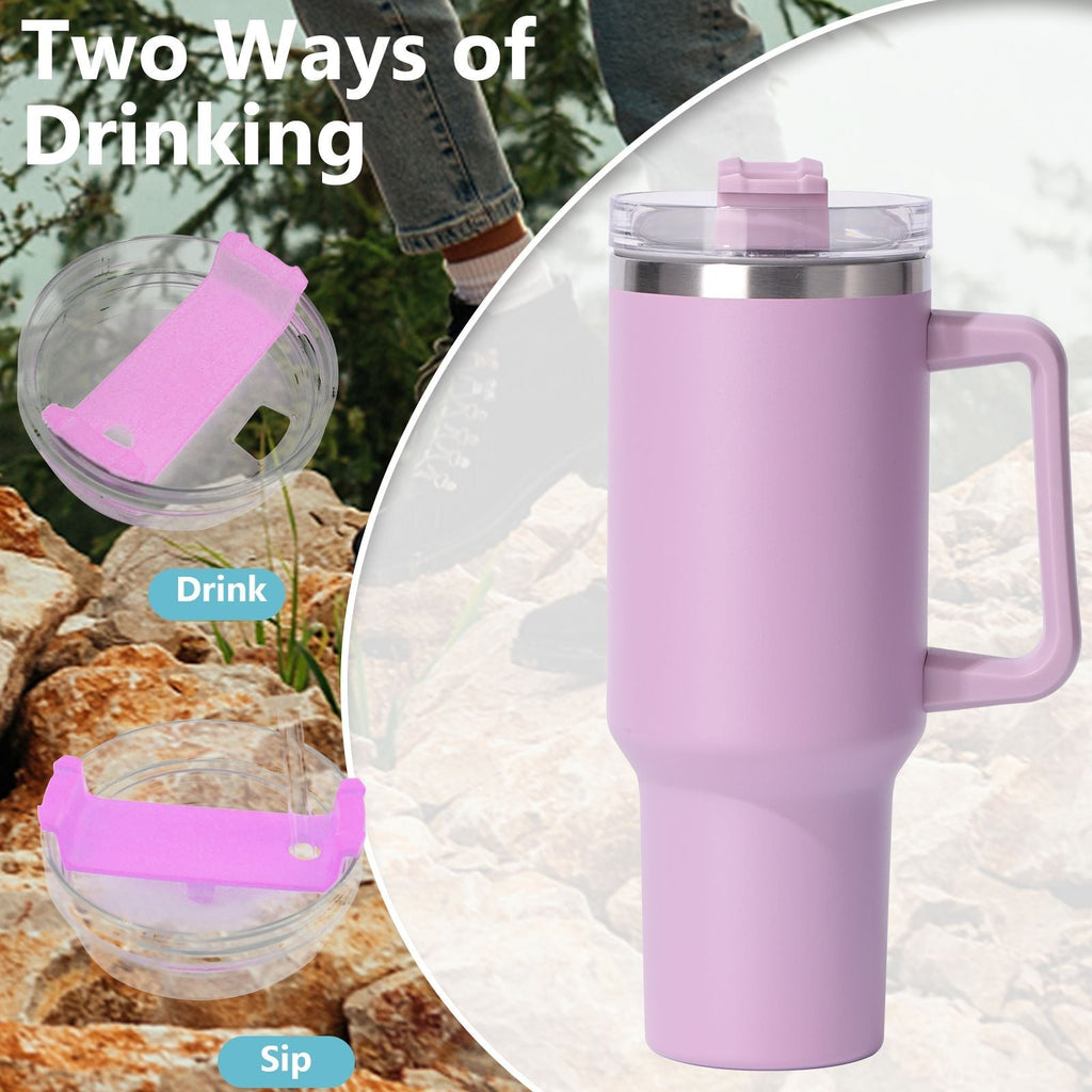 40oz Insulated Tumbler with Handle & Straw – Large Stainless Steel Travel Cup for Women & Men