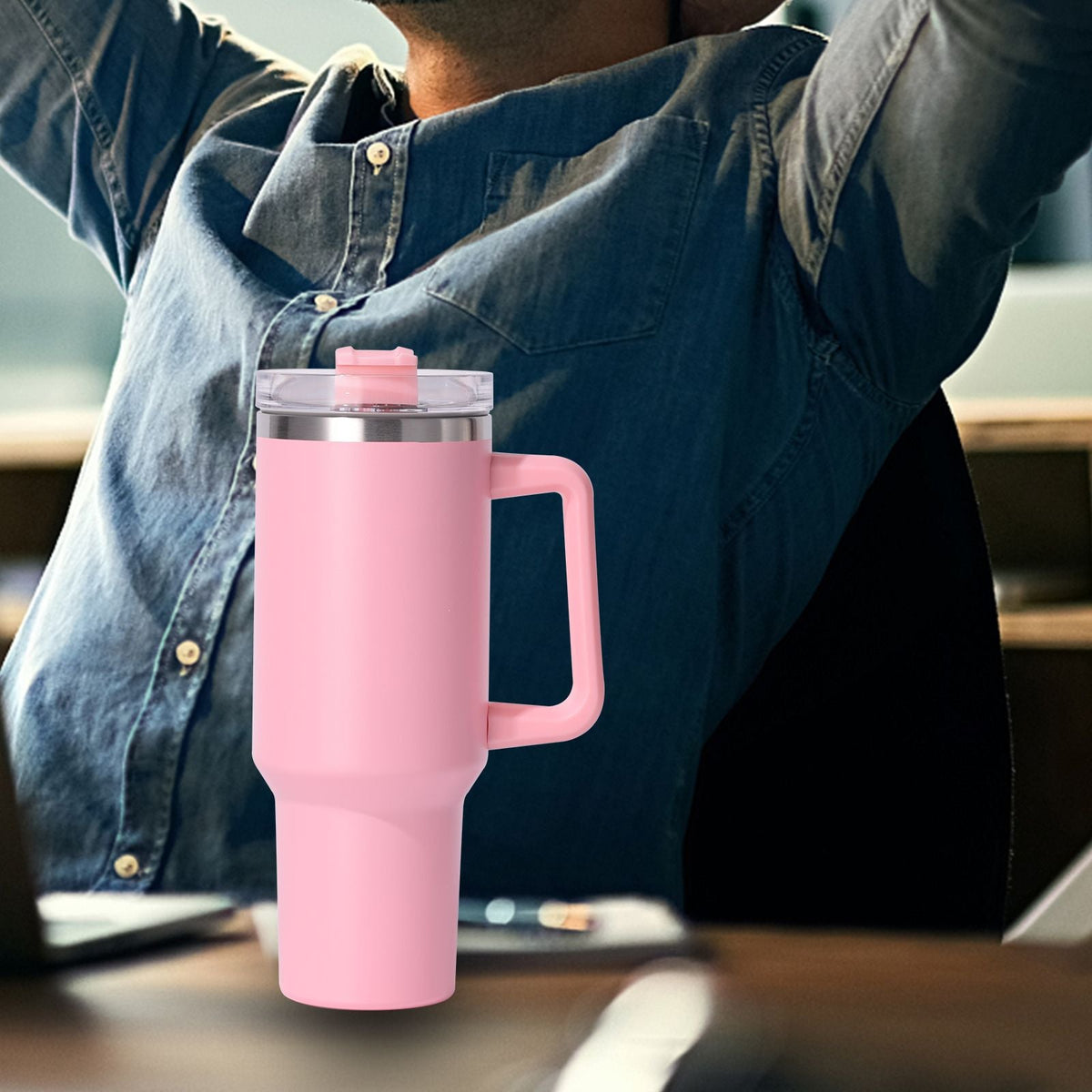 40oz Insulated Tumbler with Handle & Straw – Large Stainless Steel Travel Cup for Women & Men