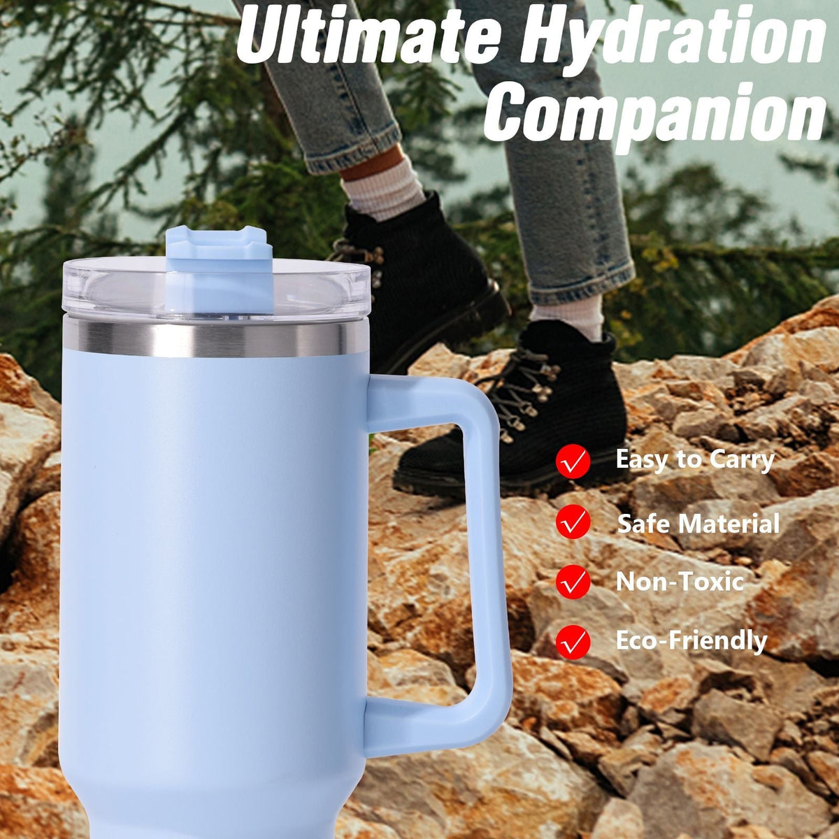 40oz Insulated Tumbler with Handle & Straw – Large Stainless Steel Travel Cup for Women & Men