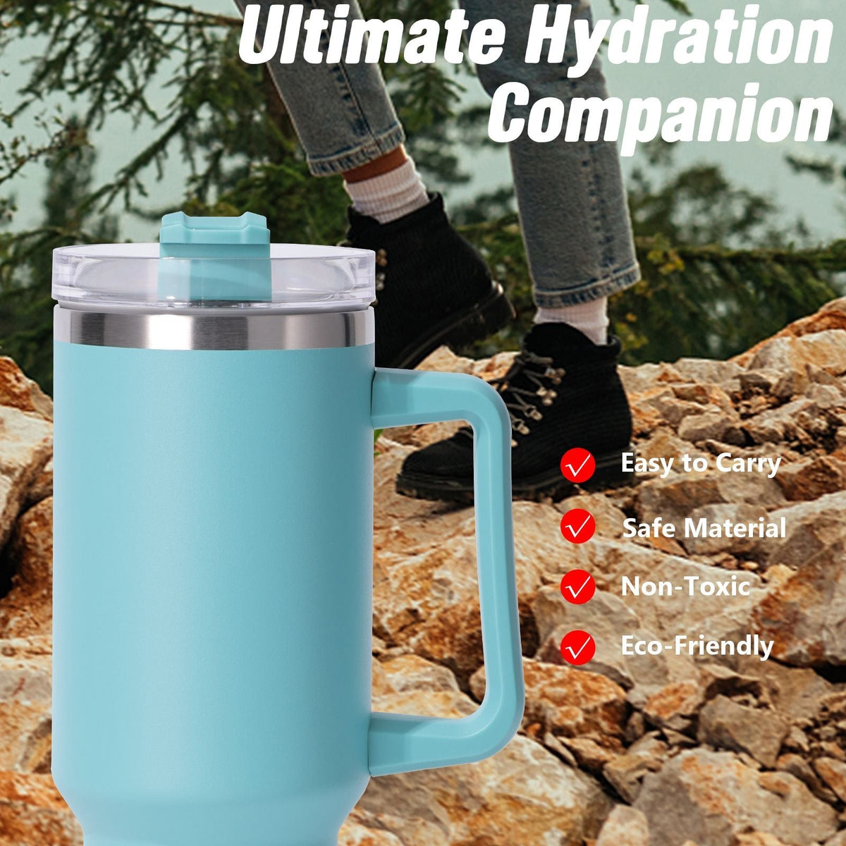 40oz Insulated Tumbler with Handle & Straw – Large Stainless Steel Travel Cup for Women & Men