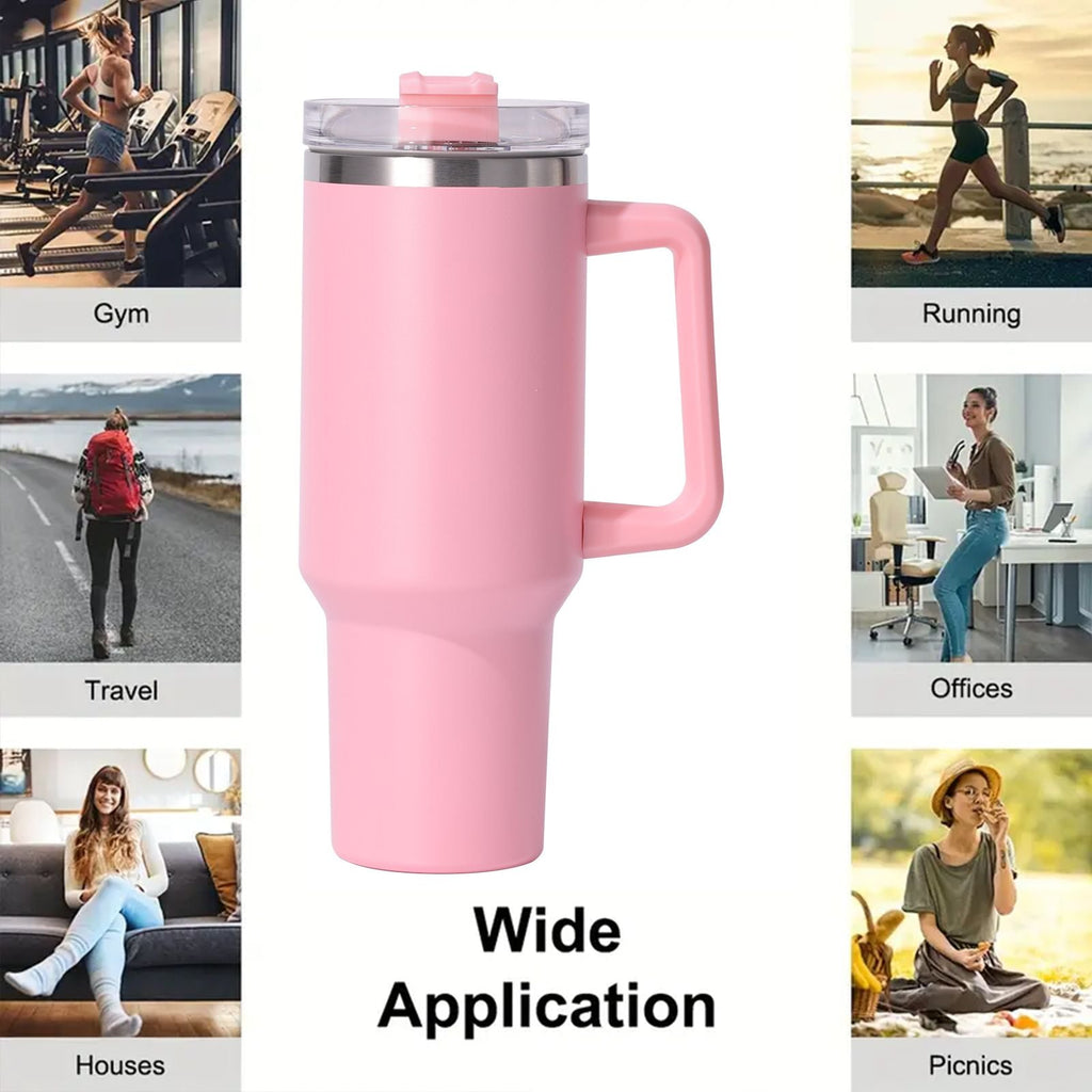 40oz Insulated Tumbler with Handle & Straw – Large Stainless Steel Travel Cup for Women & Men