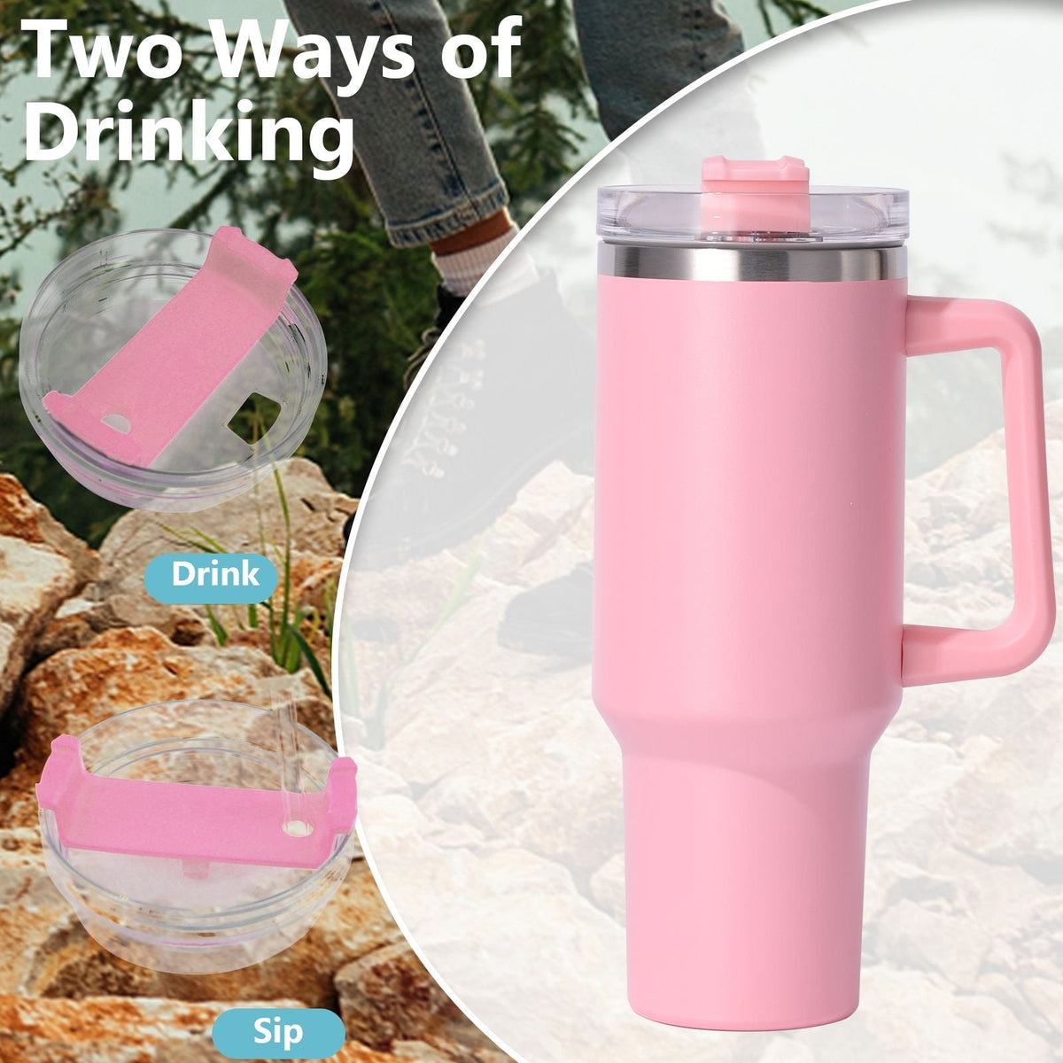40oz Insulated Tumbler with Handle & Straw – Large Stainless Steel Travel Cup for Women & Men