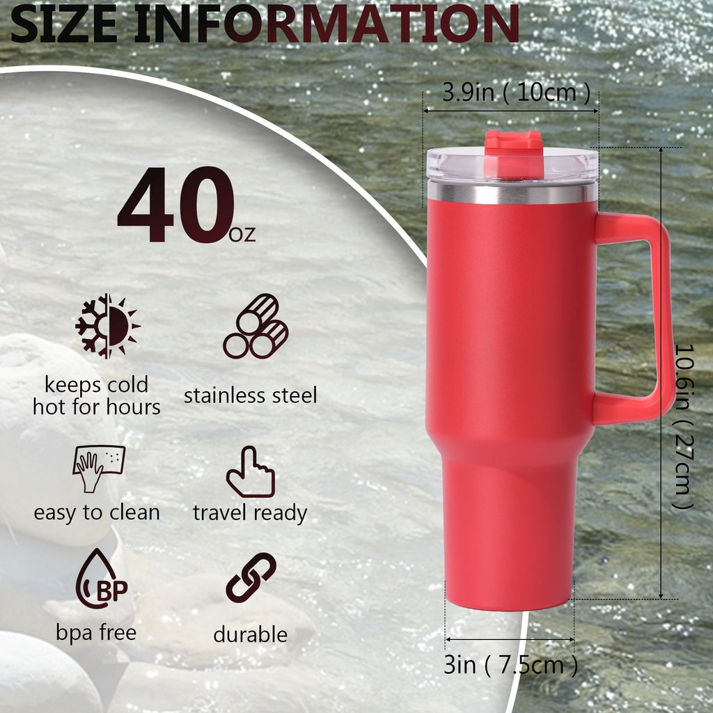 40oz Insulated Tumbler with Handle & Straw – Large Stainless Steel Travel Cup for Women & Men