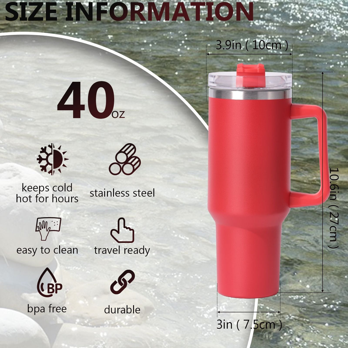 40oz Insulated Tumbler with Handle & Straw – Large Stainless Steel Travel Cup for Women & Men
