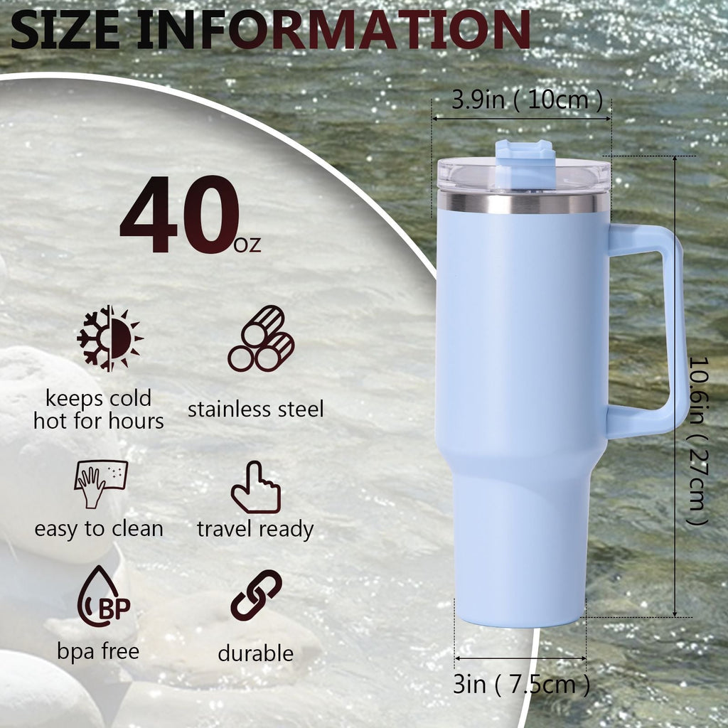 40oz Insulated Tumbler with Handle & Straw – Large Stainless Steel Travel Cup for Women & Men