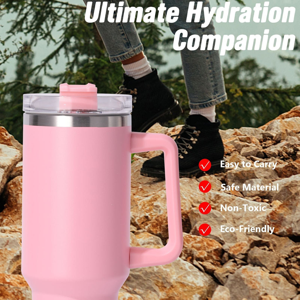 40oz Insulated Tumbler with Handle & Straw – Large Stainless Steel Travel Cup for Women & Men
