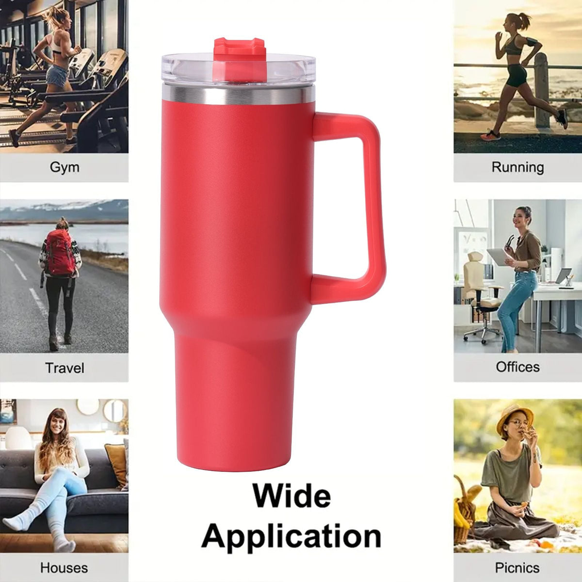 40oz Insulated Tumbler with Handle & Straw – Large Stainless Steel Travel Cup for Women & Men