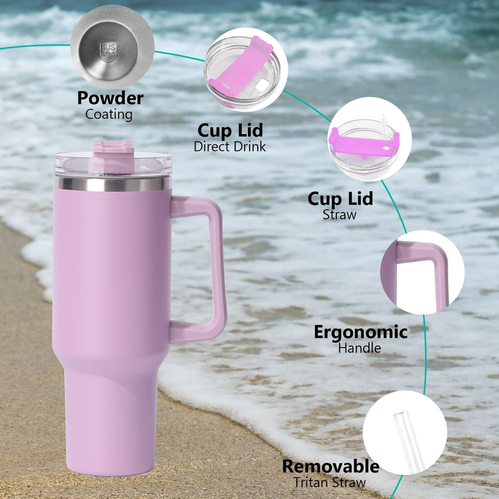 40oz Insulated Tumbler with Handle & Straw – Large Stainless Steel Travel Cup for Women & Men