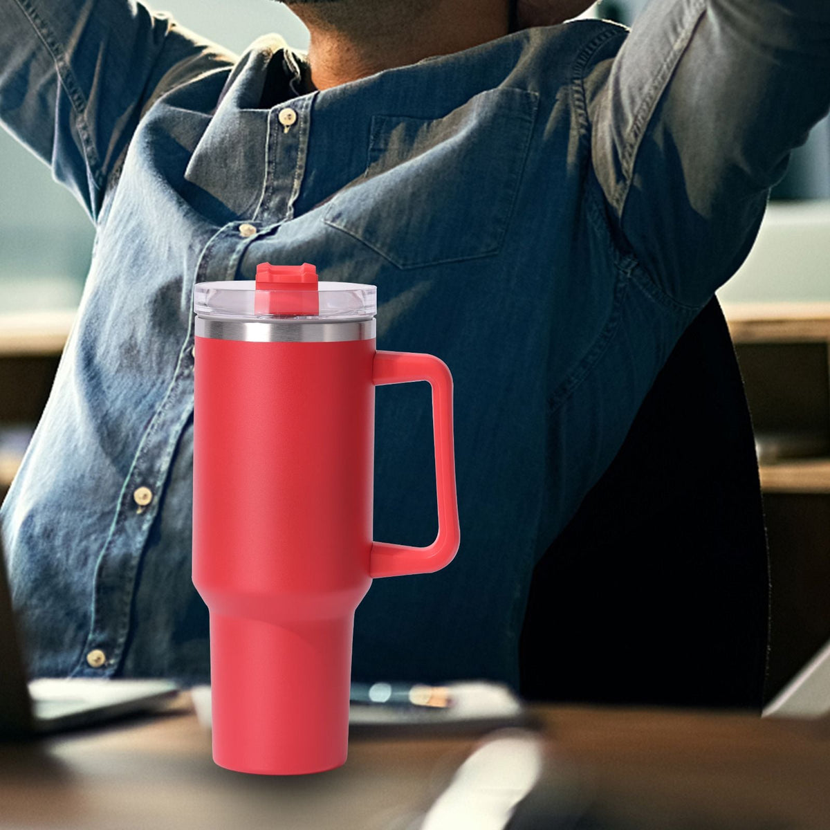 40oz Insulated Tumbler with Handle & Straw – Large Stainless Steel Travel Cup for Women & Men