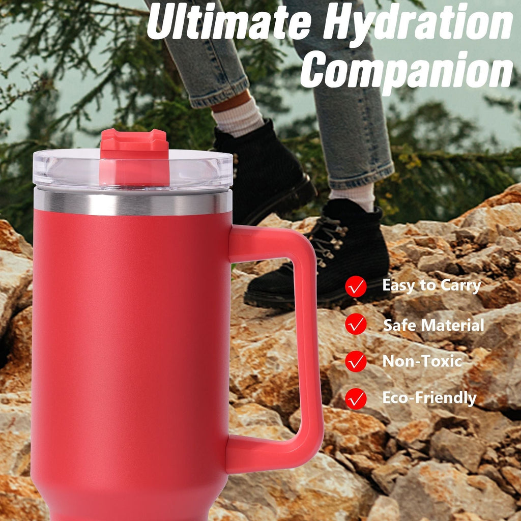 40oz Insulated Tumbler with Handle & Straw – Large Stainless Steel Travel Cup for Women & Men