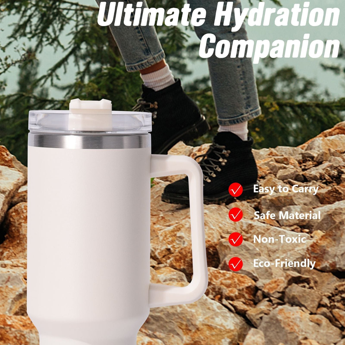 40oz Insulated Tumbler with Handle & Straw – Large Stainless Steel Travel Cup for Women & Men