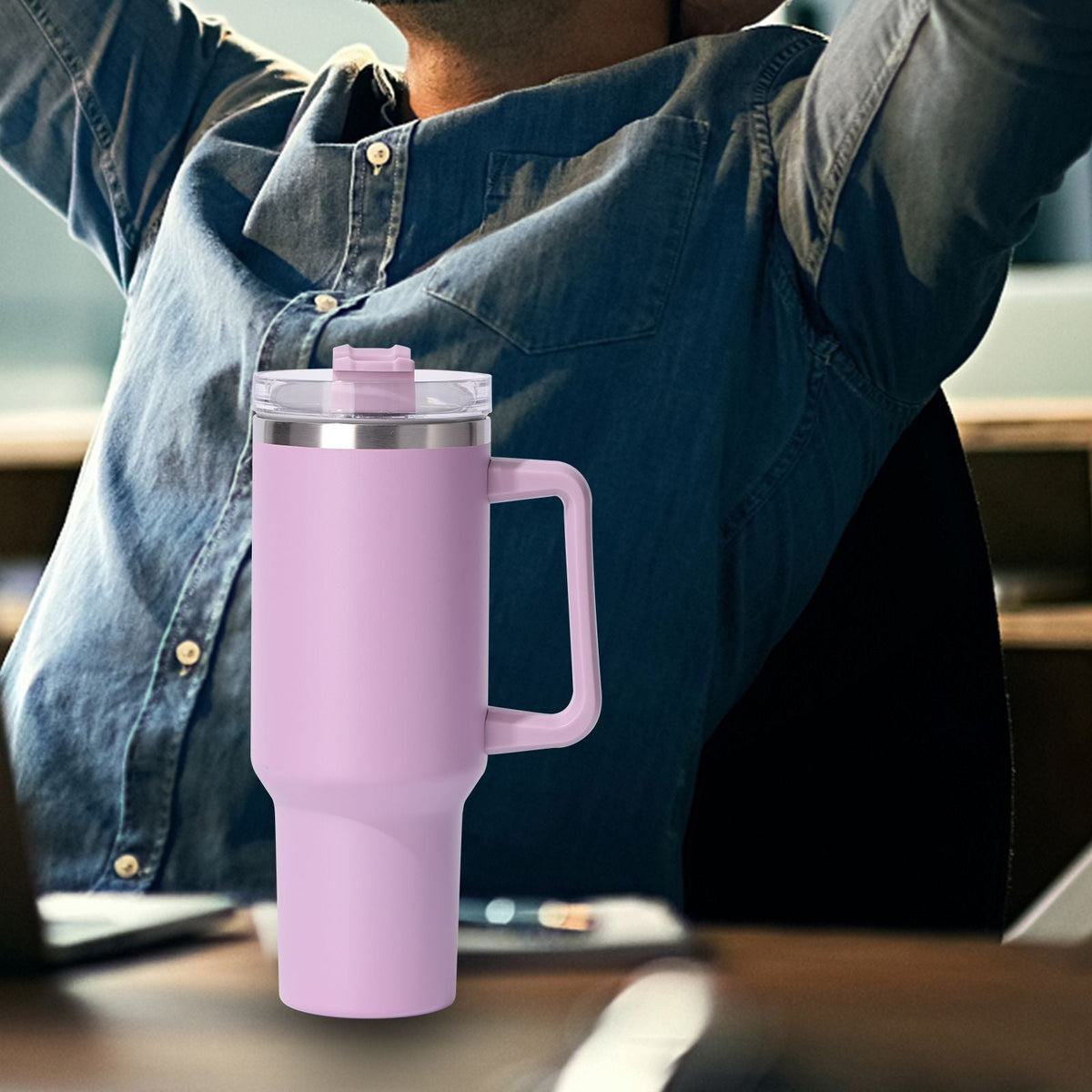 40oz Insulated Tumbler with Handle & Straw – Large Stainless Steel Travel Cup for Women & Men