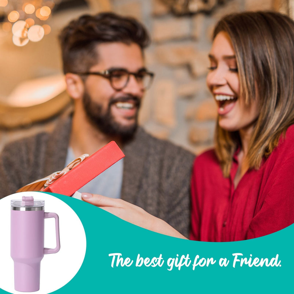 40oz Insulated Tumbler with Handle & Straw – Large Stainless Steel Travel Cup for Women & Men