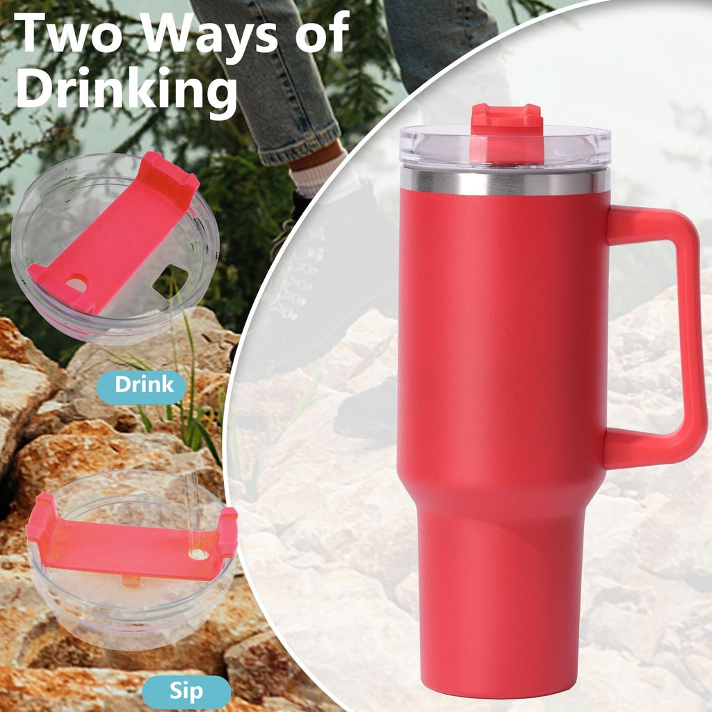 40oz Insulated Tumbler with Handle & Straw – Large Stainless Steel Travel Cup for Women & Men