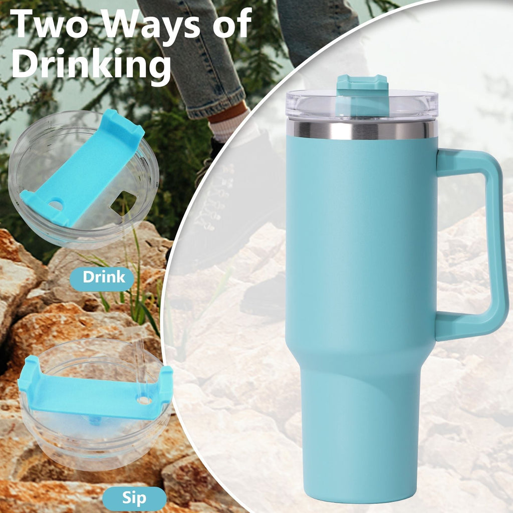 40oz Insulated Tumbler with Handle & Straw – Large Stainless Steel Travel Cup for Women & Men