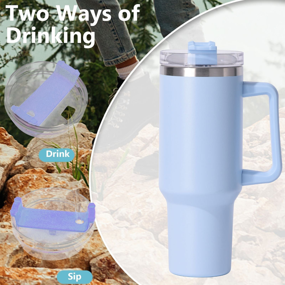 40oz Insulated Tumbler with Handle & Straw – Large Stainless Steel Travel Cup for Women & Men