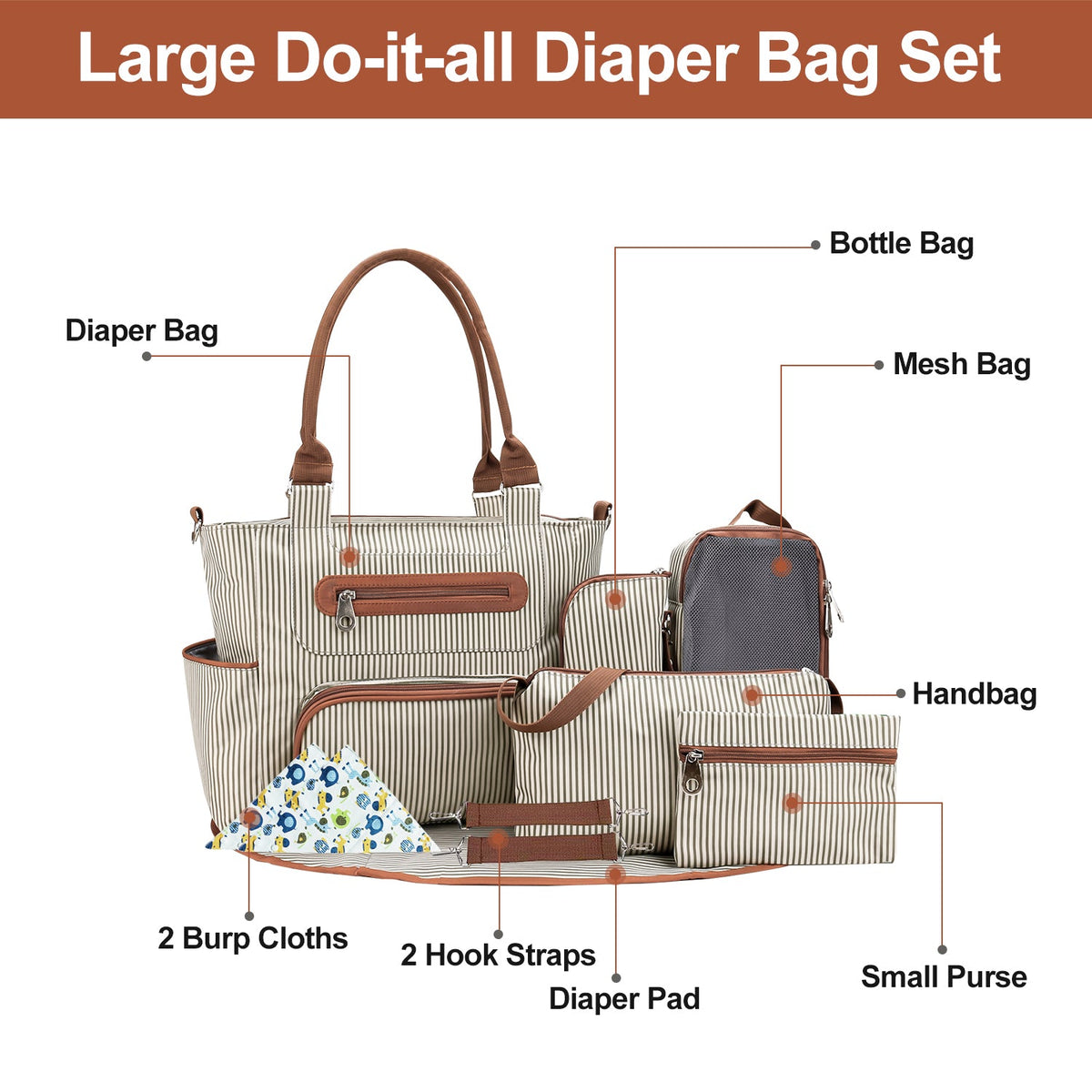 8-Piece Baby Diaper Bag Set – Complete Nappy Changing & Travel Essentials
